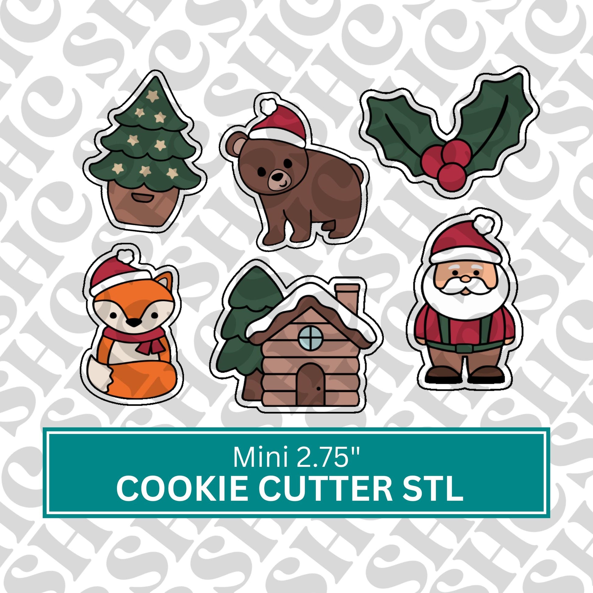 Mini Christmas Cookie Cutter STL Set 1| Woodlands Christmas Set of 6 3D Printable Cutters - Instant Download |Xmas 3D Cutter | Christmas Stl