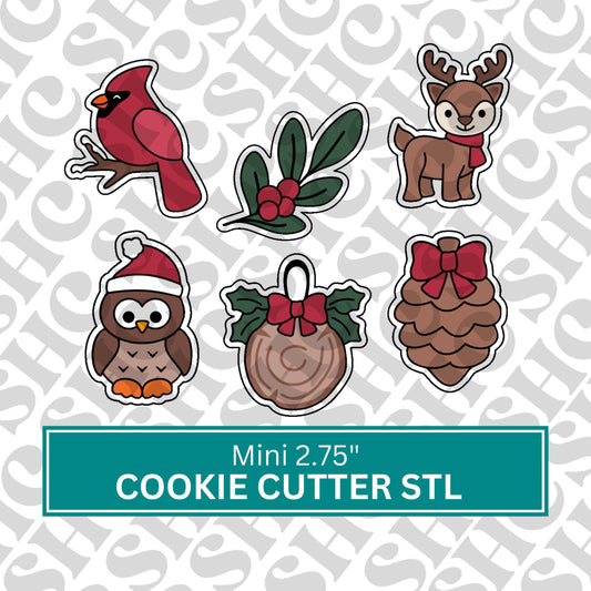 Mini Christmas Cookie Cutter STL Set 2| Woodlands Christmas Set of 6 3D Printable Cutters - Instant Download |Xmas 3D Cutter | Christmas Stl