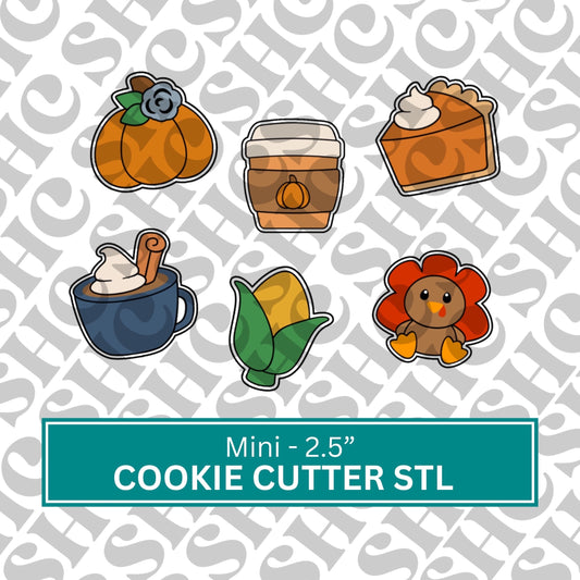 Mini Fall Cookie Cutter STL Set 1| Set of 6 Autumn-themed 3D Printable Cutters - Instant Download| STL FILE |3D Printing| Thanksgiving Stl