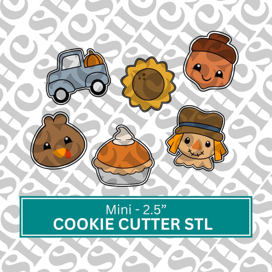 Mini Fall Cookie Cutter STL Set 2| Set of 6 Fall themed 3D Printable Cutters - Instant Download| STL FILE |3D Printing| Thanksgiving Stl