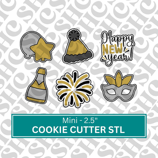 Mini New Years Cookie Cutter STL Set 1 |Set of 6 New Years Cookie Cutter Stl| Party Celebration Cookie Cutter | Celebration Stl | Gatsby Stl