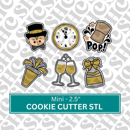 Mini New Years Cookie Cutter STL Set 2 |Set of 6 New Years 3D Stl Cutters | Party Cookie Cutter Stl | Celebration Stl | Gatsby Stl