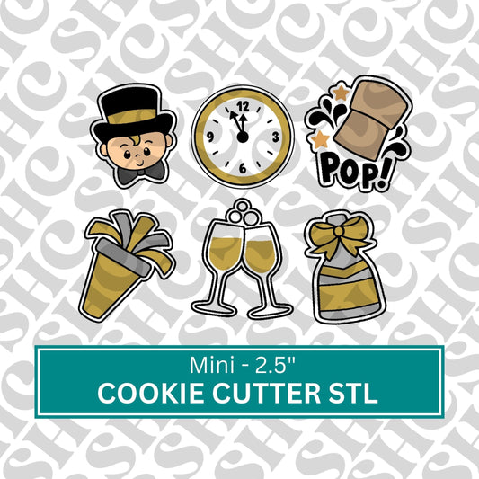 Mini New Years Cookie Cutter STL Set 2 |Set of 6 New Years 3D Stl Cutters | Party Cookie Cutter Stl | Celebration Stl | Gatsby Stl