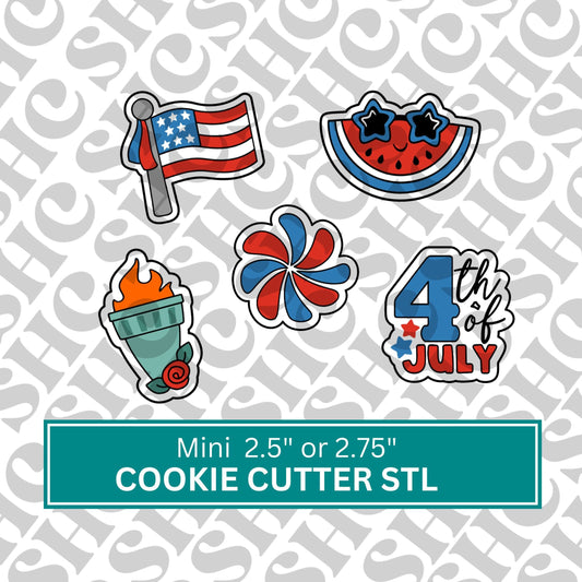 Patriotic Mini 4th of July Cookie Cutter STL Files | Instant Download | Flag & Firework Designs | Set 1
