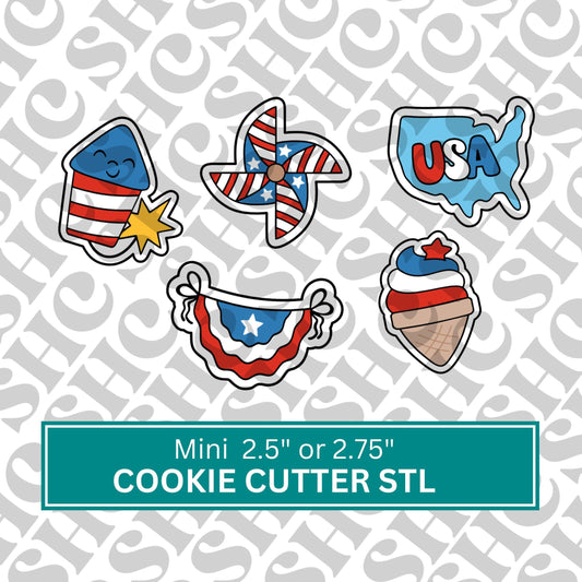 Patriotic Mini 4th of July Cookie Cutter STL Files | Instant Download | Flag & Firework Designs | Set 1