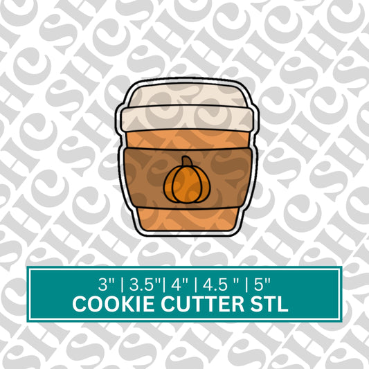 Pumpkin Spice Cookie Cutter STL, Chubby Fall Cookie Cutter, Chubby To Go Coffee Mug, Thanksgiving STL, To Go Coffee Cup Cookie Cutter Stl