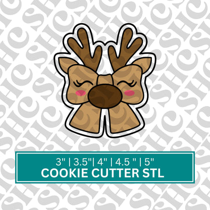 Reindeer Bow Cookie Cutter STL, Reindeer Cookie Cutter, Christmas STL, Holiday Cookie Cutter, Christmas Deer Cookies, Christmas Bow Cookie