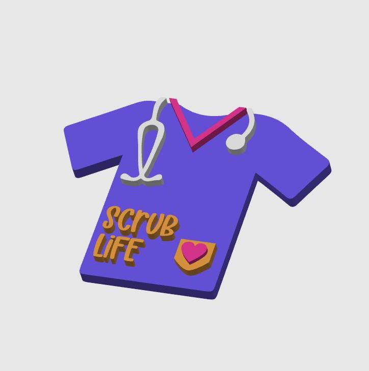 3D Badge Topper STL, Scrub Top STL, Scrub Top Badge Topper, Badge reel topper stl, medical badge reel stl, healthcare worker stl