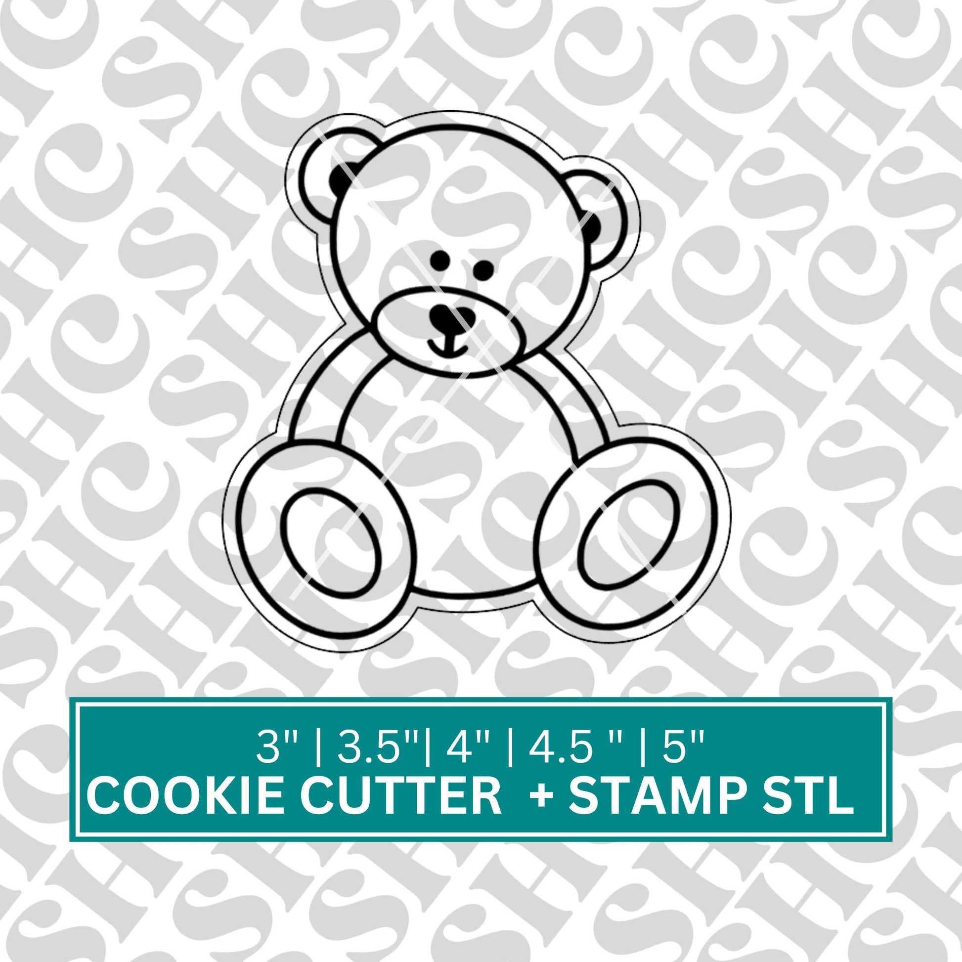 Sitting Teddy Bear Cookie Cutter & Fondant Stamp STL | 3D Printable Baking Tool | Baby Shower Cookie Cutter | We can Bearly Wait Theme