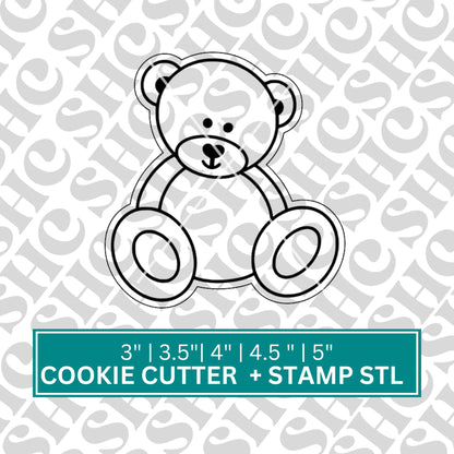 Sitting Teddy Bear Cookie Cutter & Fondant Stamp STL | 3D Printable Baking Tool | Baby Shower Cookie Cutter | We can Bearly Wait Theme