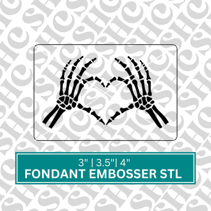 Skeleton Hands Heart Fondant Embosser STL - 3d Printable Halloween Decorating Tool |Halloween Fondant Embosser | Halloween Cookie Stamp |
