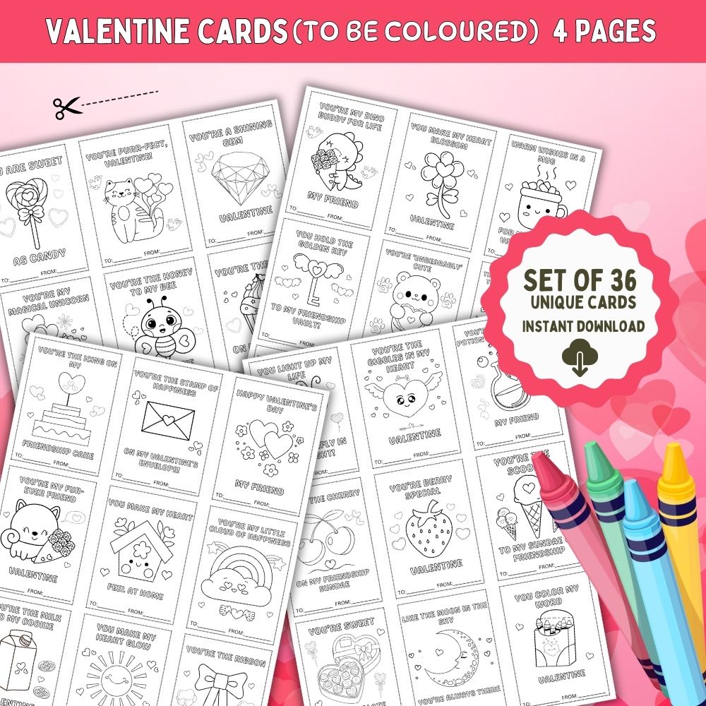 Spread Love and Creativity: Printable Valentine Cards for Kids to Colour and Share - SHCreations