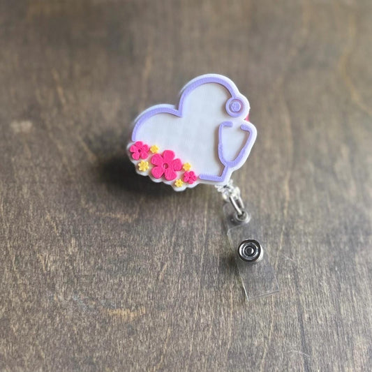 3D Badge Topper STL, Spring Stethoscope Badge Reel Topper STL – 3D Print File for Nurses, Floral Medical Badge Accessory