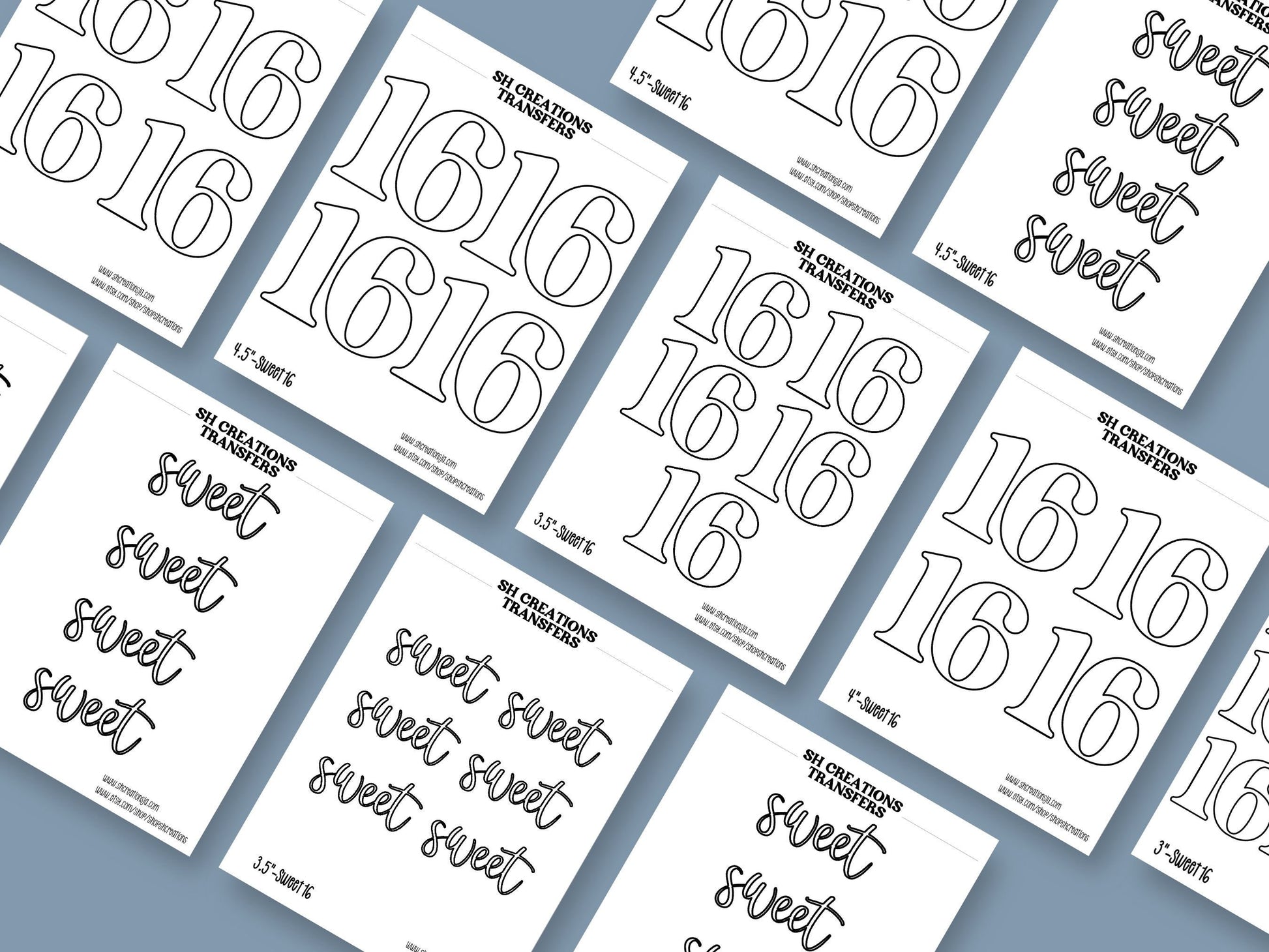 Sweet Sixteen Royal Icing Transfer Printable Bundle, Sweet 16 Template, Transfer Sheet, Sweet Sixteen Printable, Royal Icing Template,