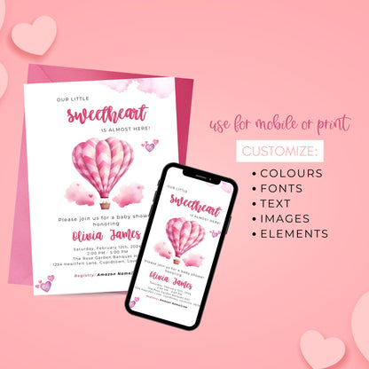 Sweetheart Shower: February Baby Shower Invitation, Hearts Invite, Little Sweetheart Invite, Valentine's Day Baby Shower Editable Invitation - SHCreations