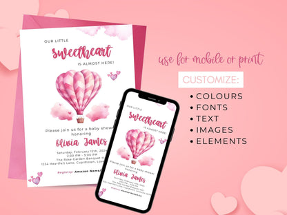 Sweetheart Shower: February Baby Shower Invitation, Hearts Invite, Little Sweetheart Invite, Valentine's Day Baby Shower Editable Invitation