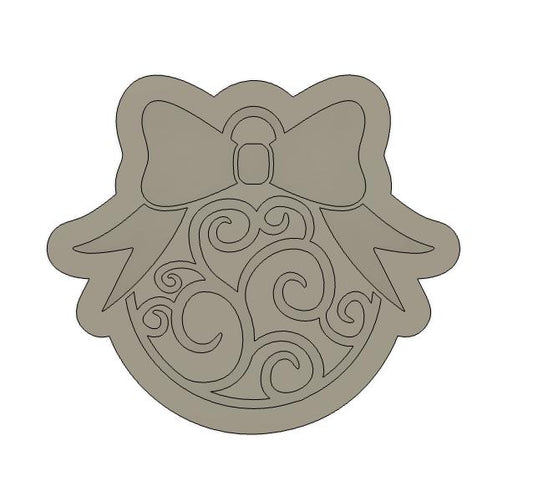 Swirly Ornament w/Bow Cookie Cutter STL, Ornament Fondant Embosser, Ornament with Bow Cookie, Swirly Ornament Embosser, Xmas Fondant Stamp