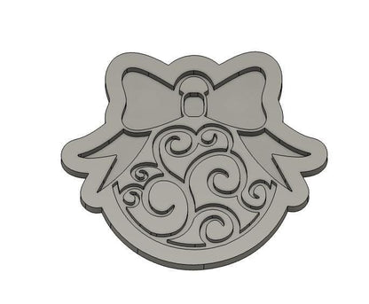 Swirly Ornament w/Bow Cookie Cutter STL, Ornament Fondant Embosser, Ornament with Bow Cookie, Swirly Ornament Embosser, Xmas Fondant Stamp