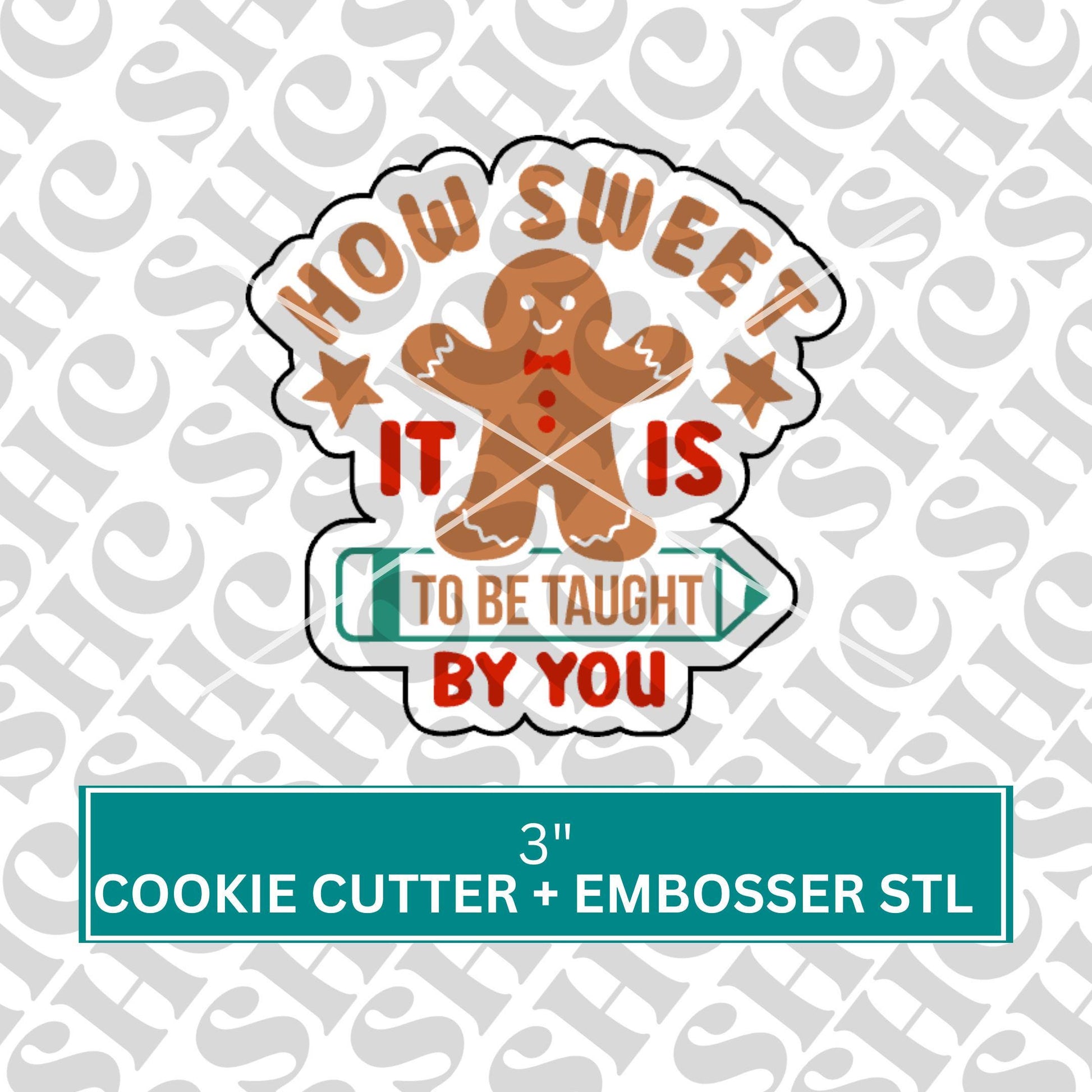Teacher Christmas Fondant Embosser, Teacher Appreciation Cookie Cutter STL, Gingerbread Embosser, Xmas Cookies, Xmas Fondant Stamp, Debosser