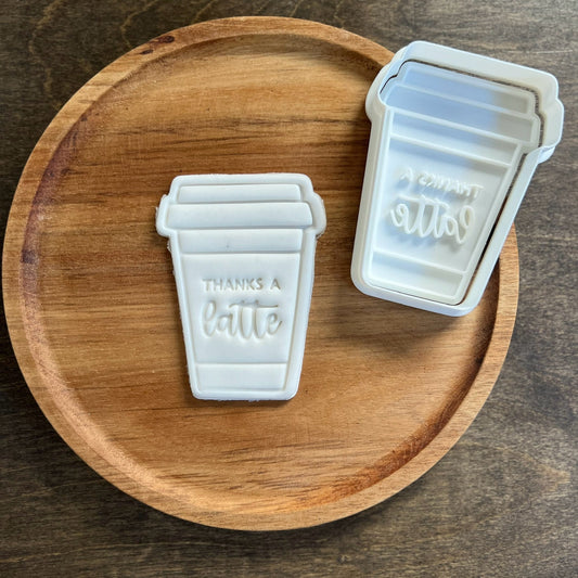 Thanks a Latte to go Coffee Cup Cookie Cutter and Fondant Stamp STL | Teacher Appreciation Cookie | Teacher's Day Cookie Cutter | Coffee stl