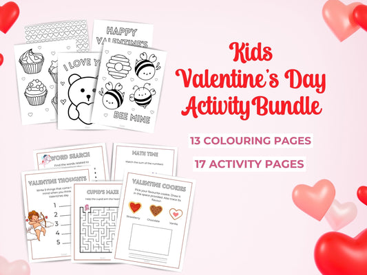 Valentine's Delight: Kids Colouring Pages & Activity Bundle, Love-filled Kids Printables, Vday Fun for Kids, Kids Puzzles, Crafts and Games