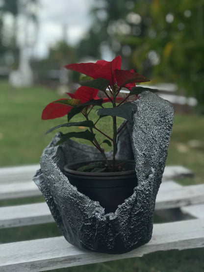 Silver & Black Decorative Pot with Red Poinsettia - SHCreations