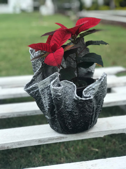 Silver & Black Decorative Pot with Red Poinsettia - SHCreations