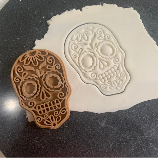 DONE TO ORDER: Sugar Skull Cookie Cutter + Fodant Stamp - SHCreations